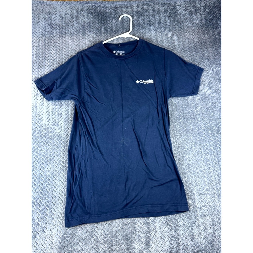 Columbia PFG Shirt Mens Small Blue Graphic Print Cotton Short Sleeve Pullover